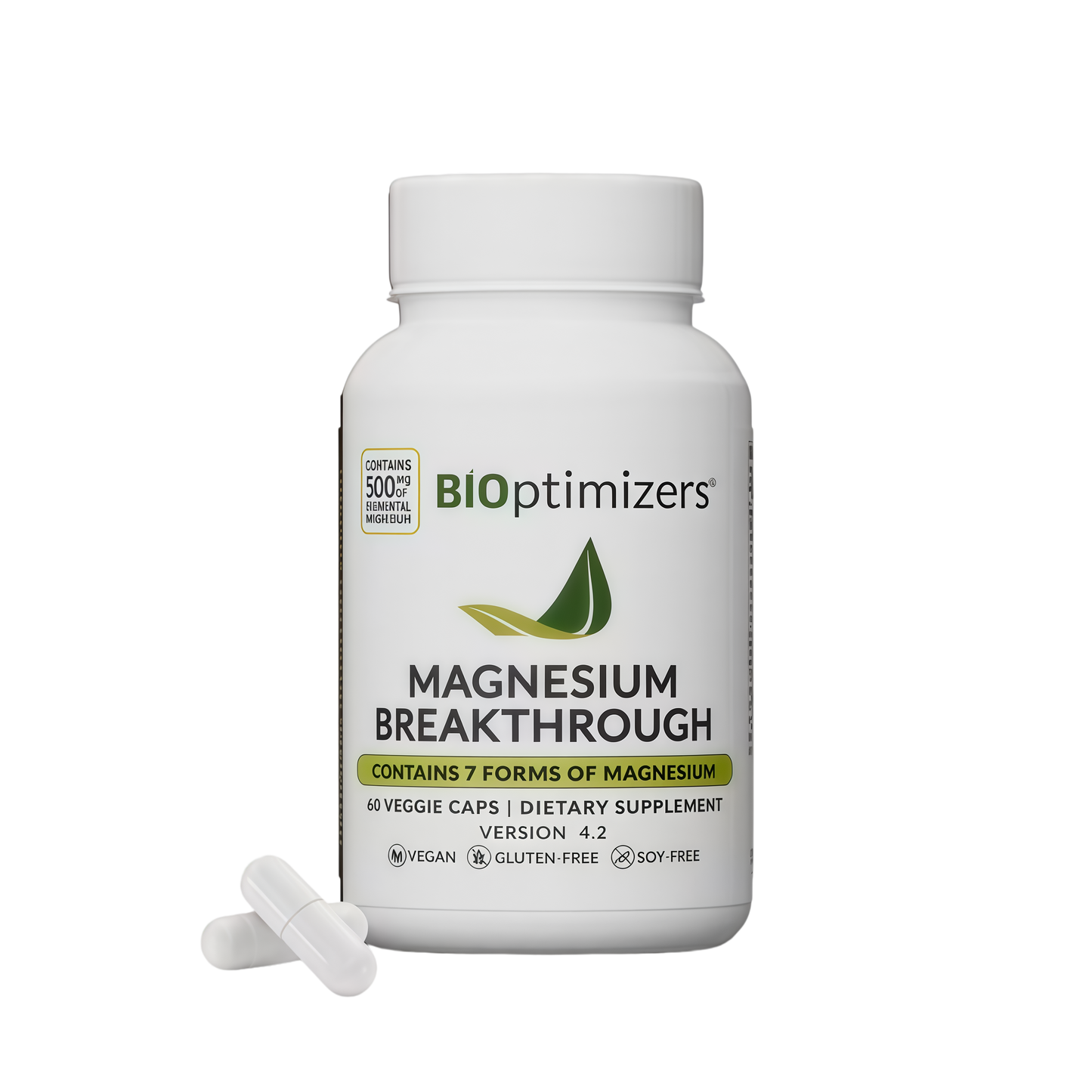 BIOptimizers Magnesium Breakthrough Supplement with 500mg - 7 Forms of Magnesium: Glycinate, Malate, Citrate, and More - Natural Support for Sleep and Cognitive Function -60 Capsules- Calming Vitamins